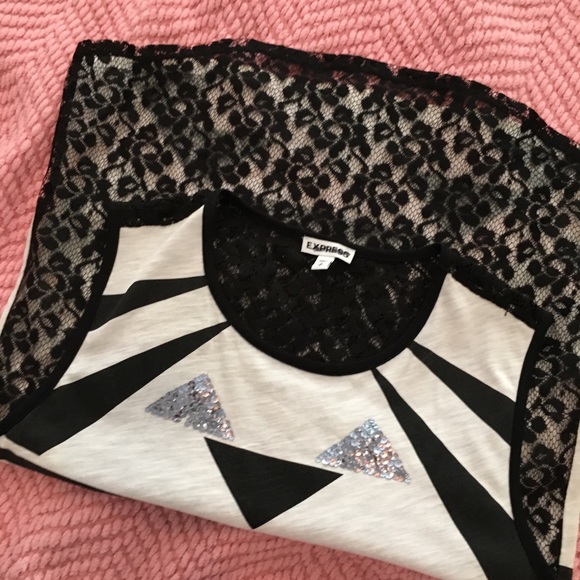 NWOT S Express Top w/ Sequins & Lace detail - Picture 3 of 7